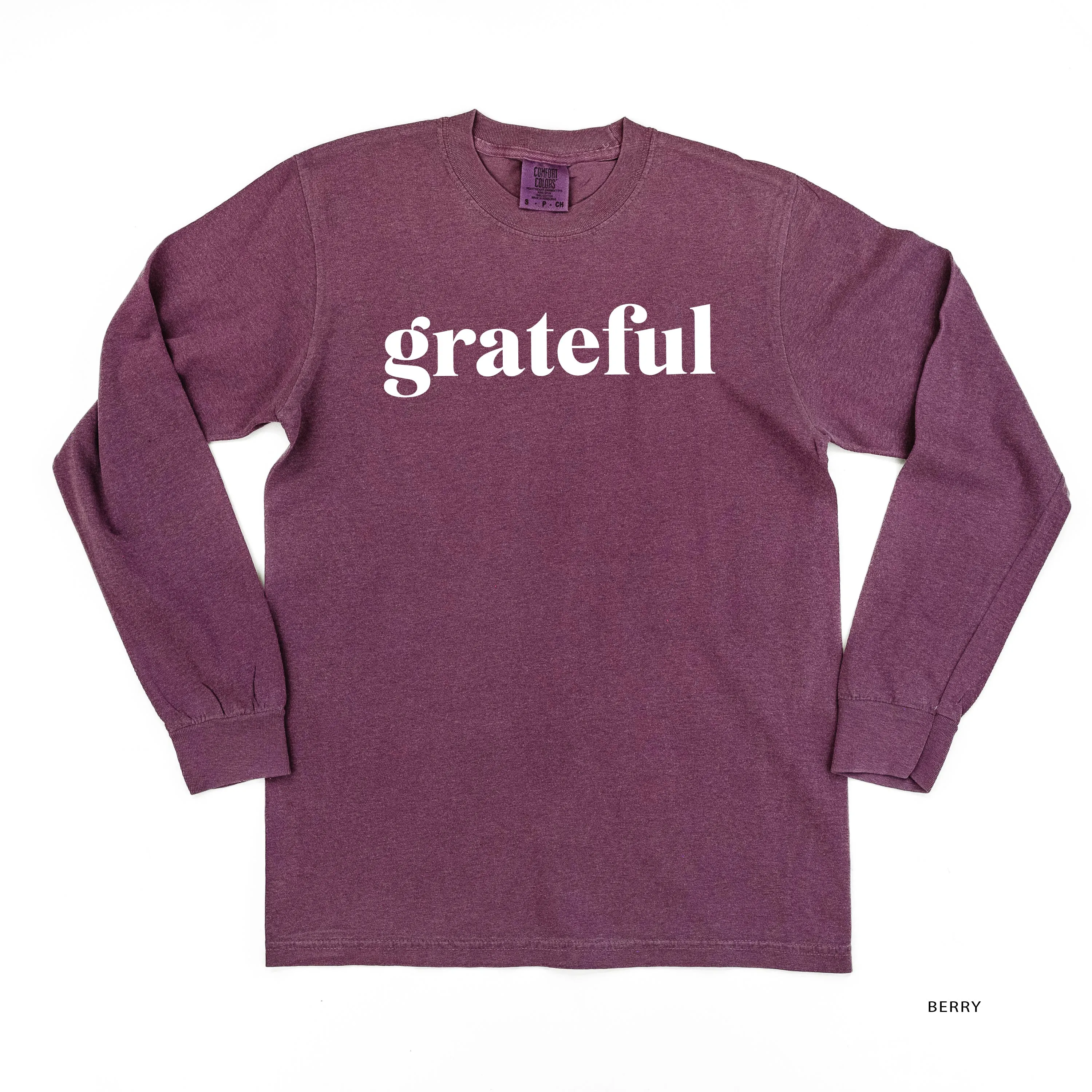 Grateful (block) - Black or White Design - LONG SLEEVE COMFORT COLORS TEE
